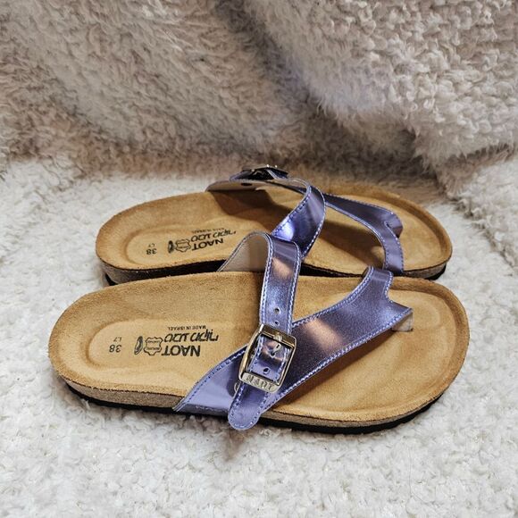 Naot Tahoe Purple Mirror Metallic Leather Classic Slide Sandals sz‎  7 - Picture 1 of 7